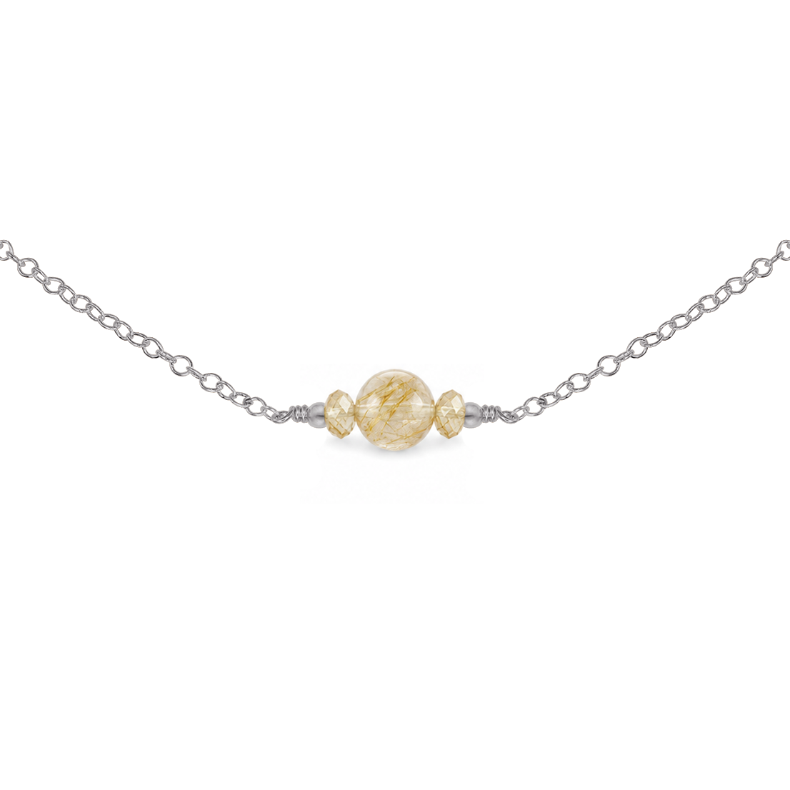 Dainty Golden Rutilated Quartz Gemstone Choker Necklace