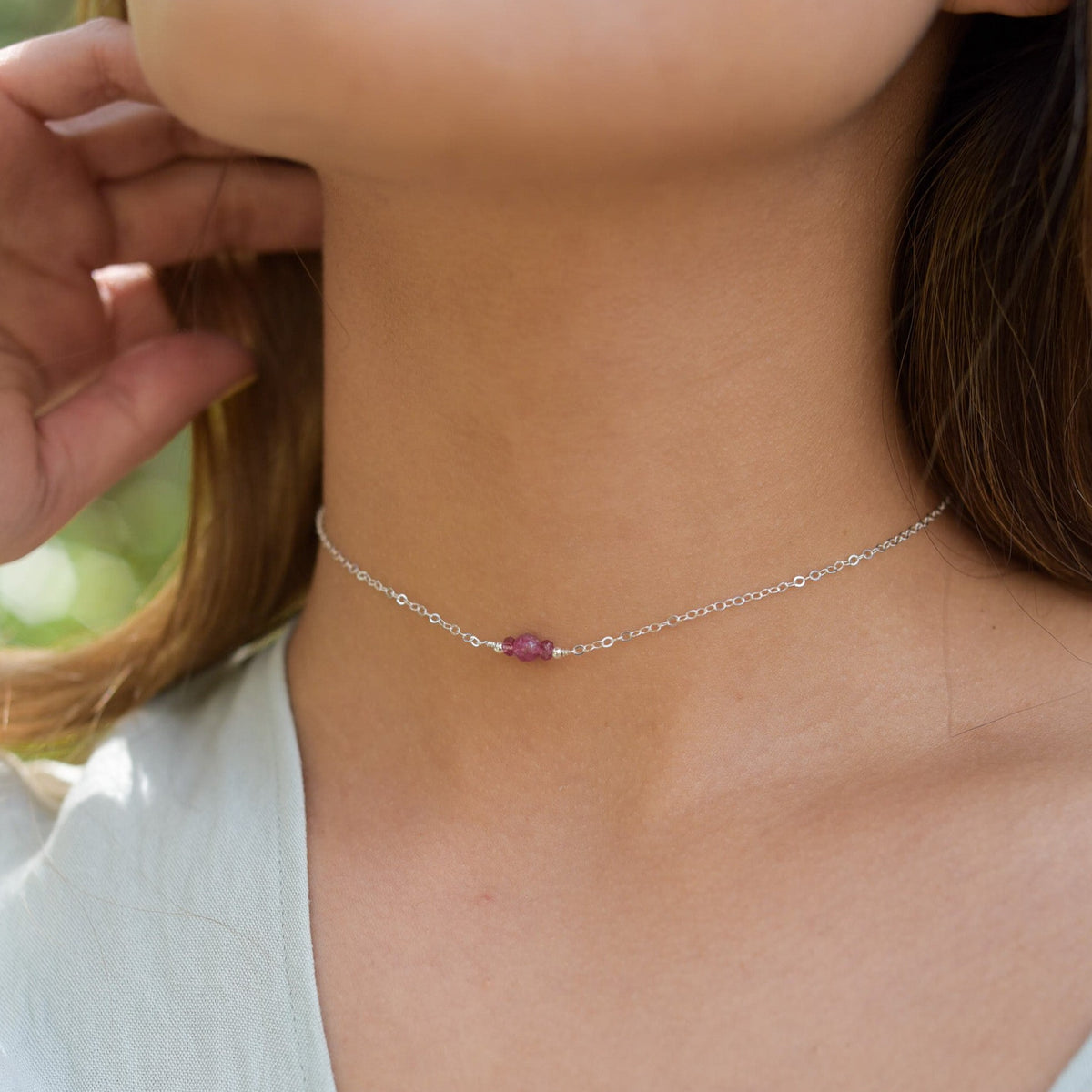 Dainty Pink Tourmaline Gemstone Choker Necklace