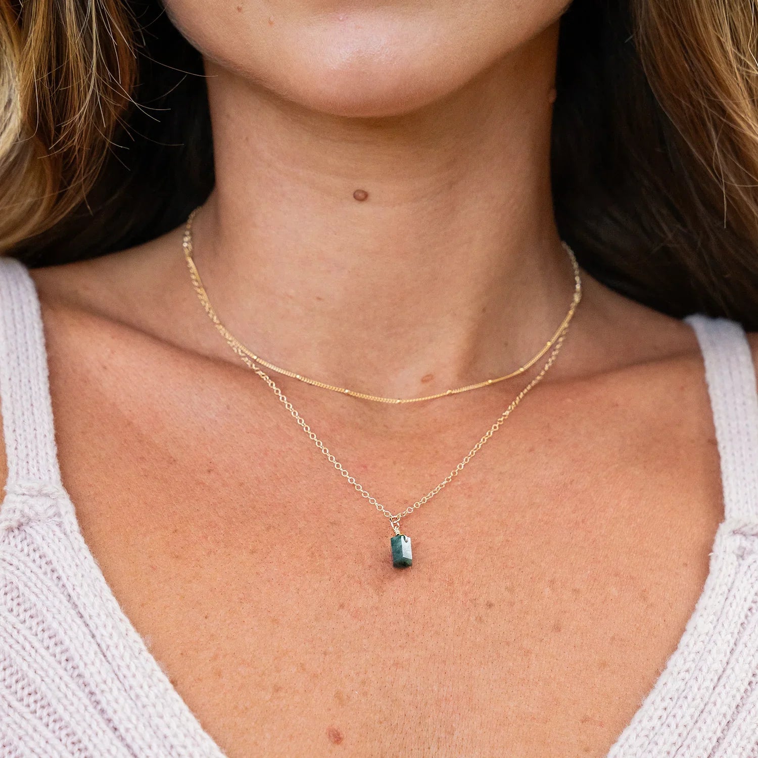 Emerald Double Terminated Crystal Chain Layered Choker Necklace