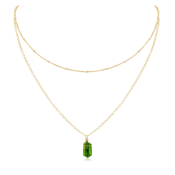 Peridot Double Terminated Crystal Chain Layered Choker Necklace