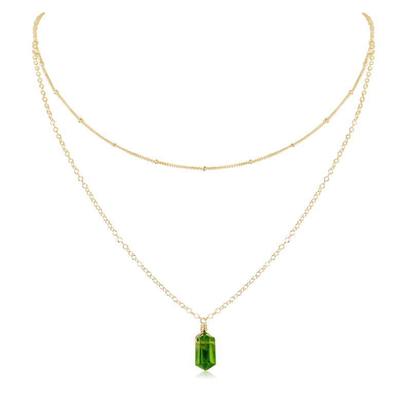 Peridot Double Terminated Crystal Chain Layered Choker Necklace