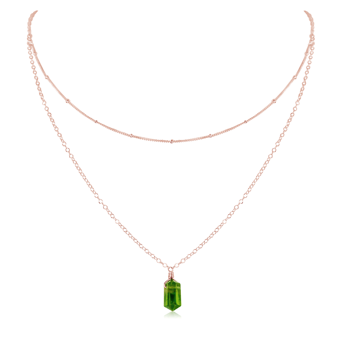 Peridot Double Terminated Crystal Chain Layered Choker Necklace