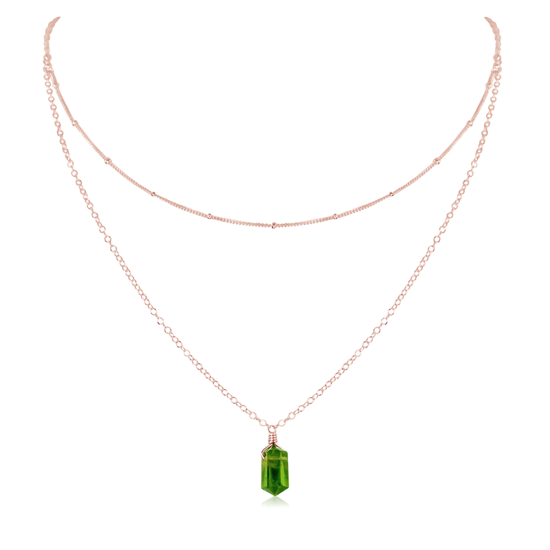 Peridot Double Terminated Crystal Chain Layered Choker Necklace