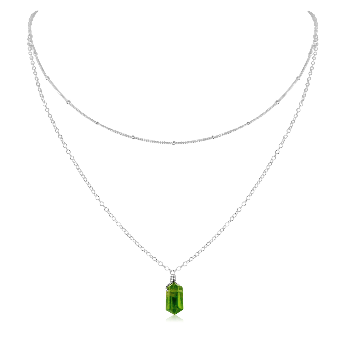 Peridot Double Terminated Crystal Chain Layered Choker Necklace