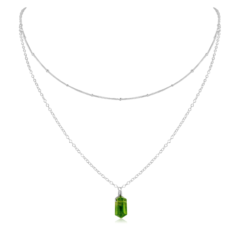 Peridot Double Terminated Crystal Chain Layered Choker Necklace