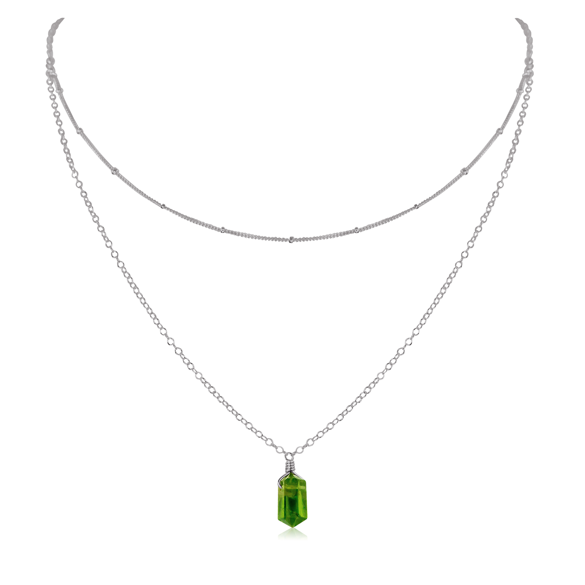 Peridot Double Terminated Crystal Chain Layered Choker Necklace