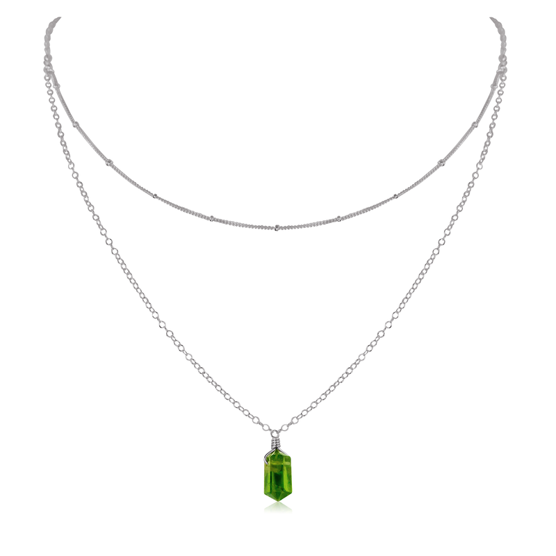 Peridot Double Terminated Crystal Chain Layered Choker Necklace