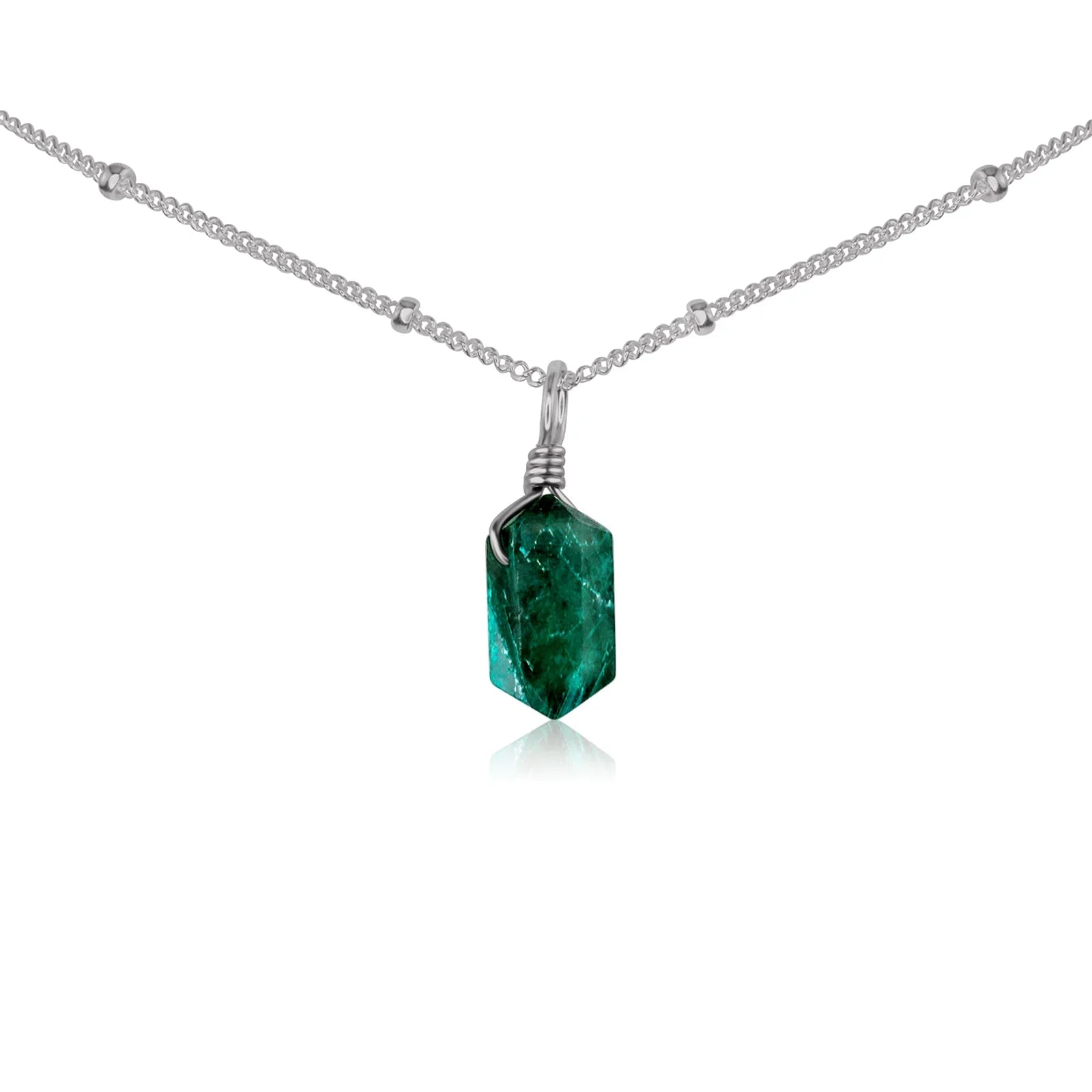 Emerald Mini Double Terminated Crystal Point Pendant Choker Necklace
