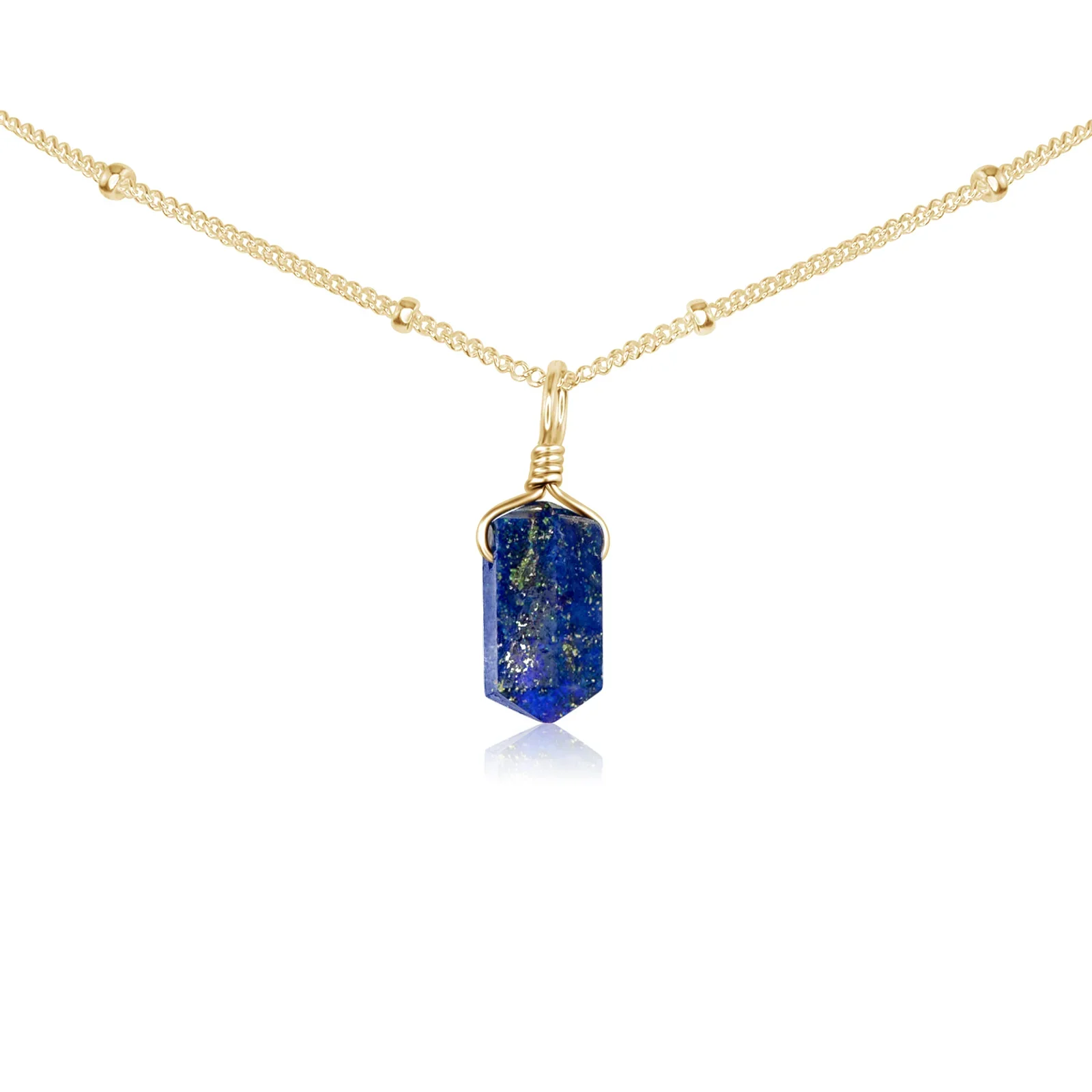 Lapis Lazuli Mini Double Terminated Crystal Point Pendant Choker Necklace