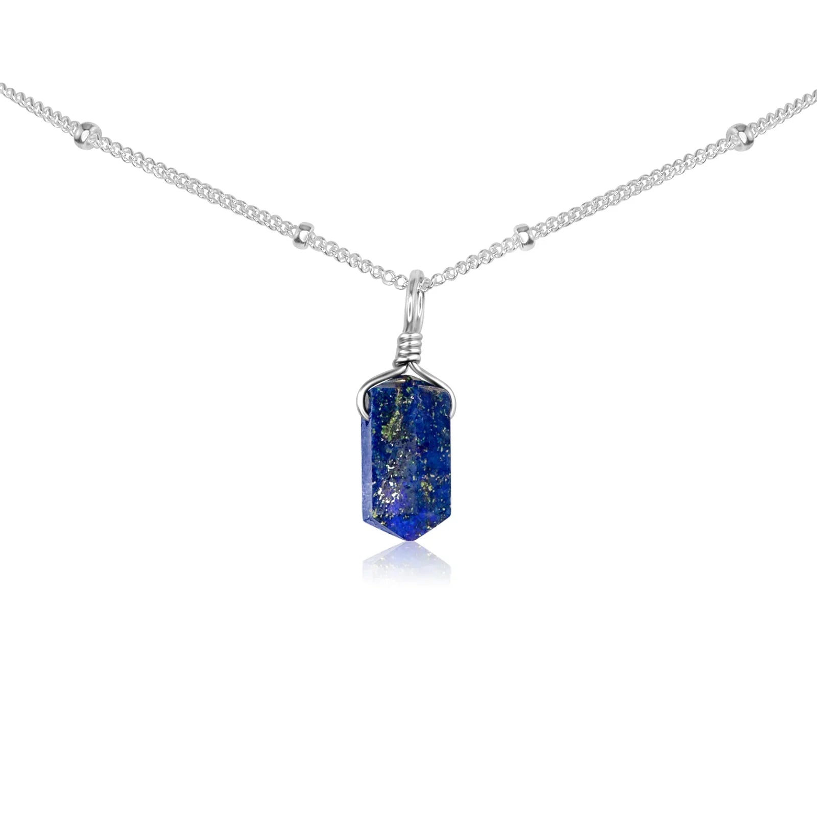 Lapis Lazuli Mini Double Terminated Crystal Point Pendant Choker Necklace