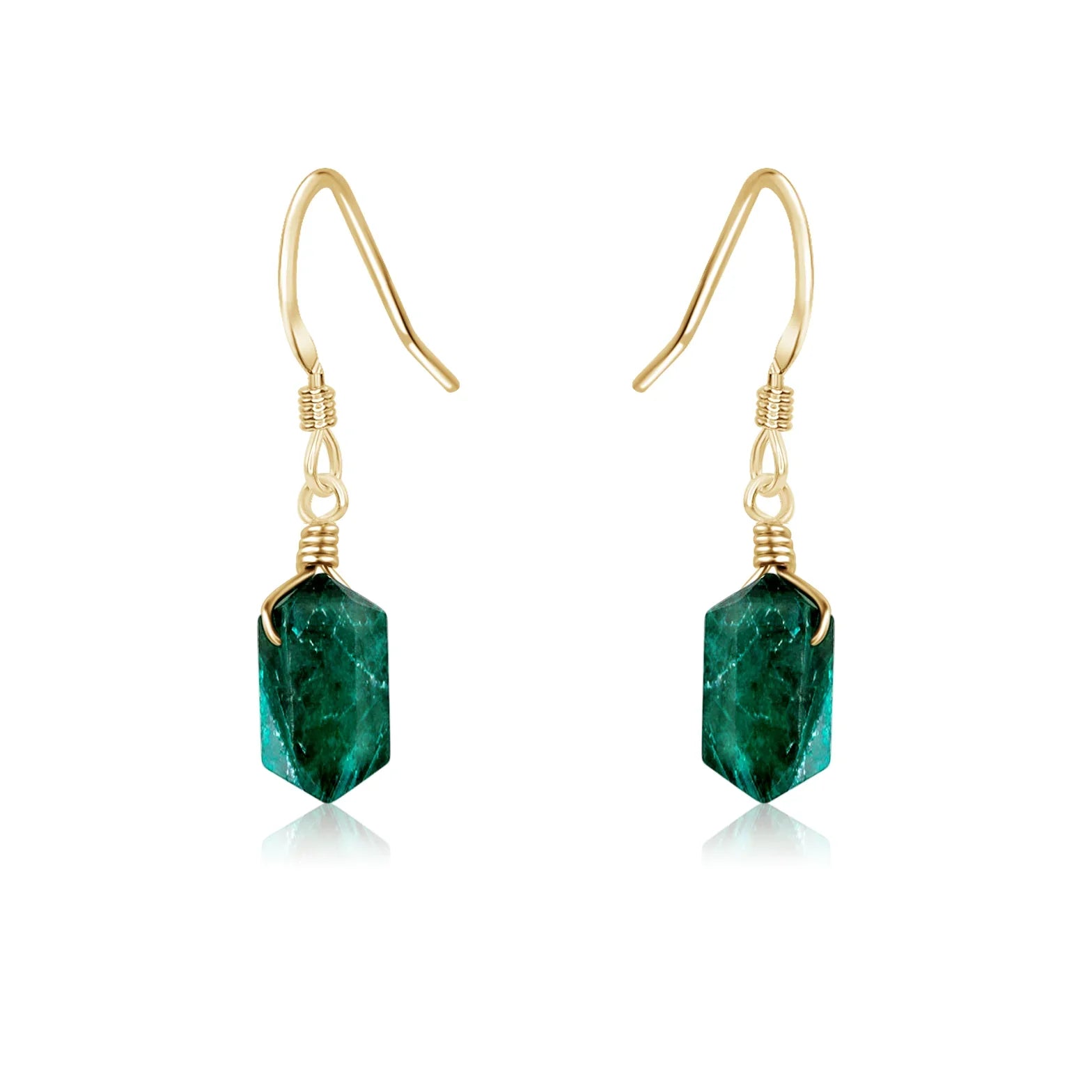 Emerald Mini Double Terminated Crystal Point Dangle Drop Earrings