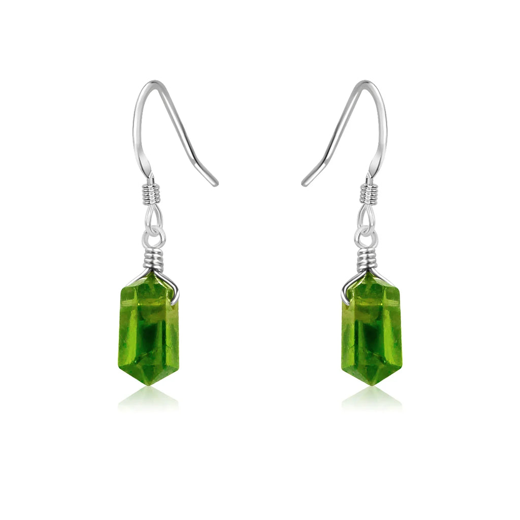 Peridot Mini Double Terminated Crystal Point Dangle Drop Earrings