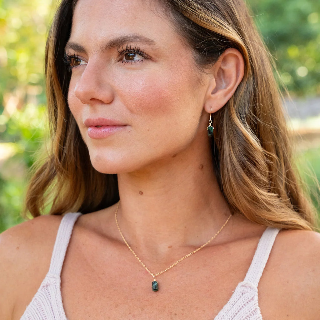 Emerald Mini Double Terminated Crystal Point Pendant Necklace