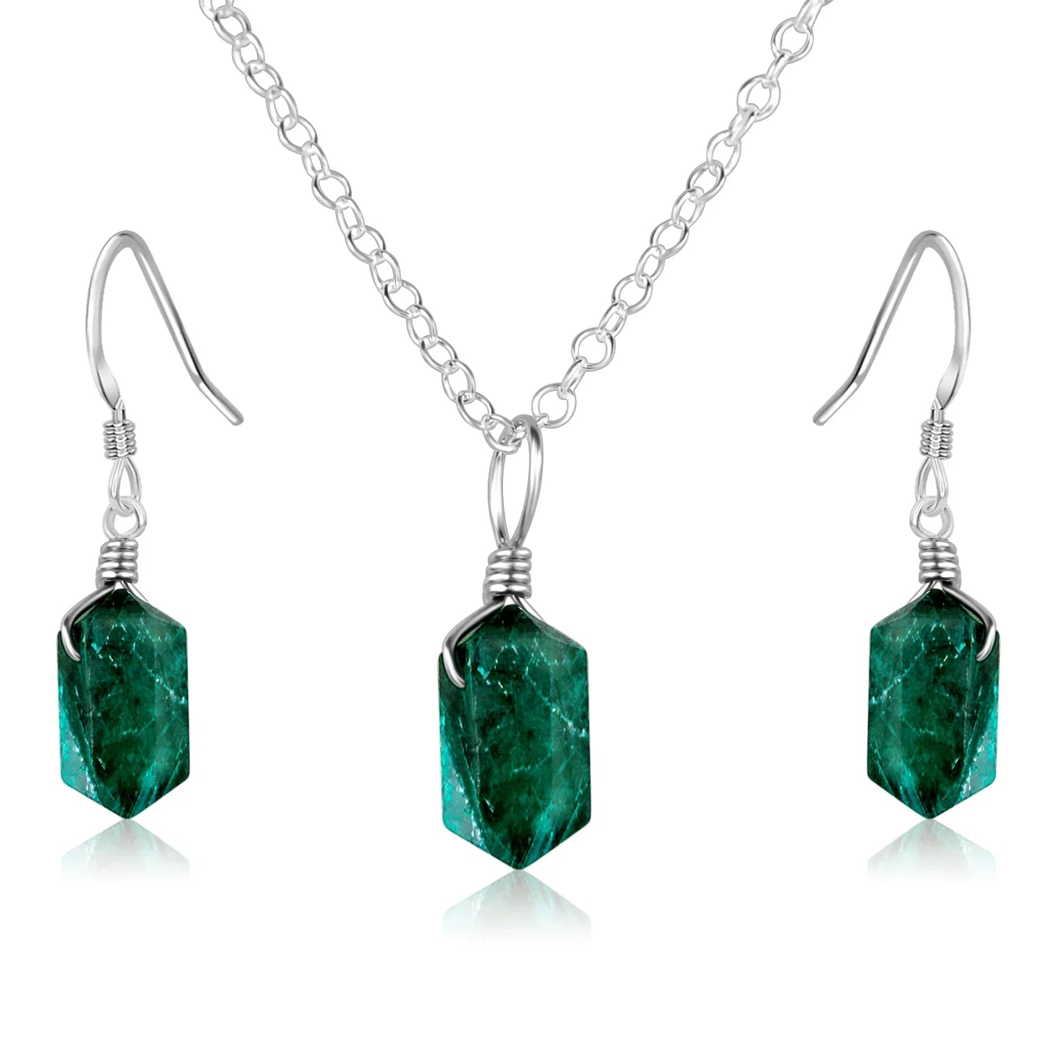 Emerald Double Terminated Crystal Jewellery Set