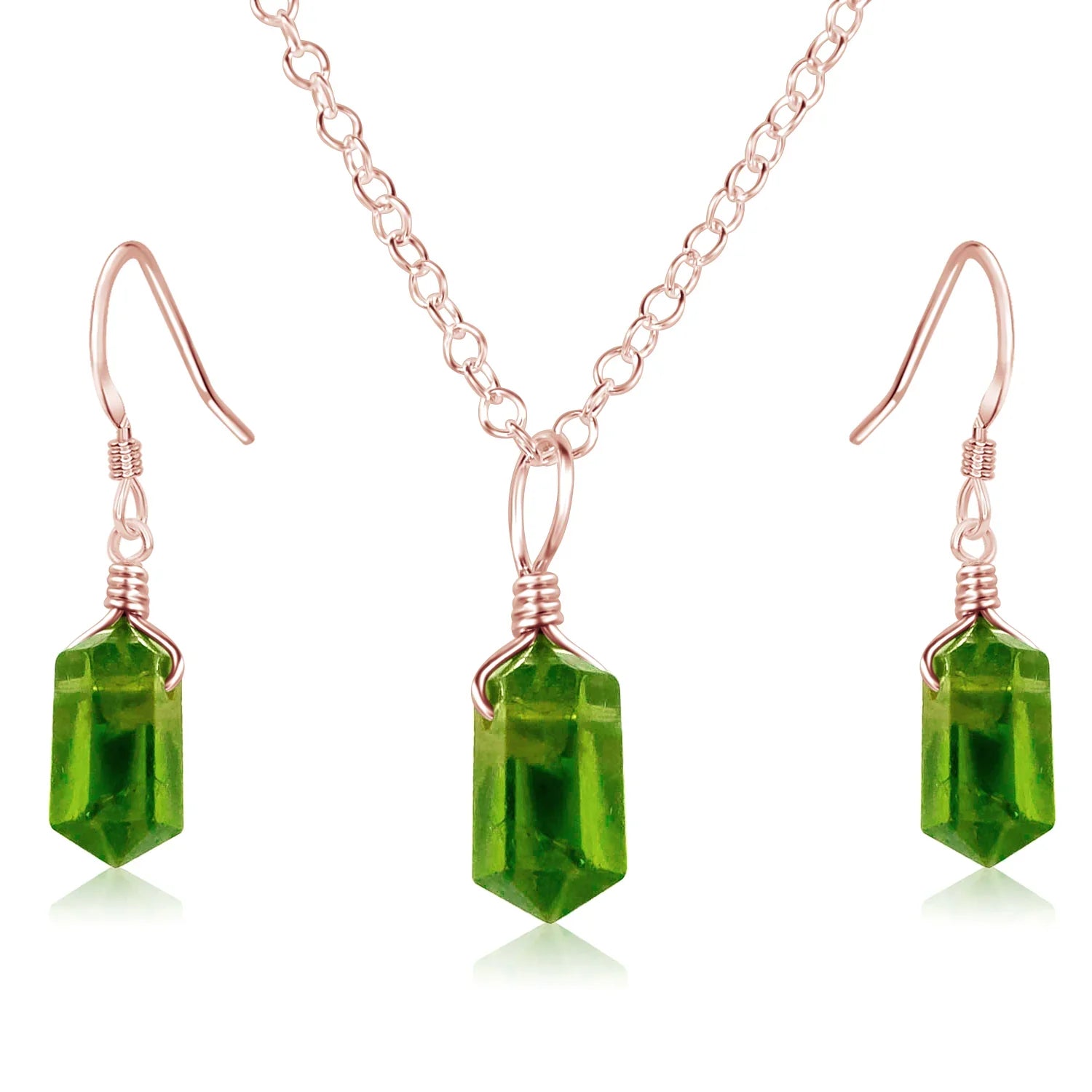Peridot Double Terminated Crystal Jewellery Set