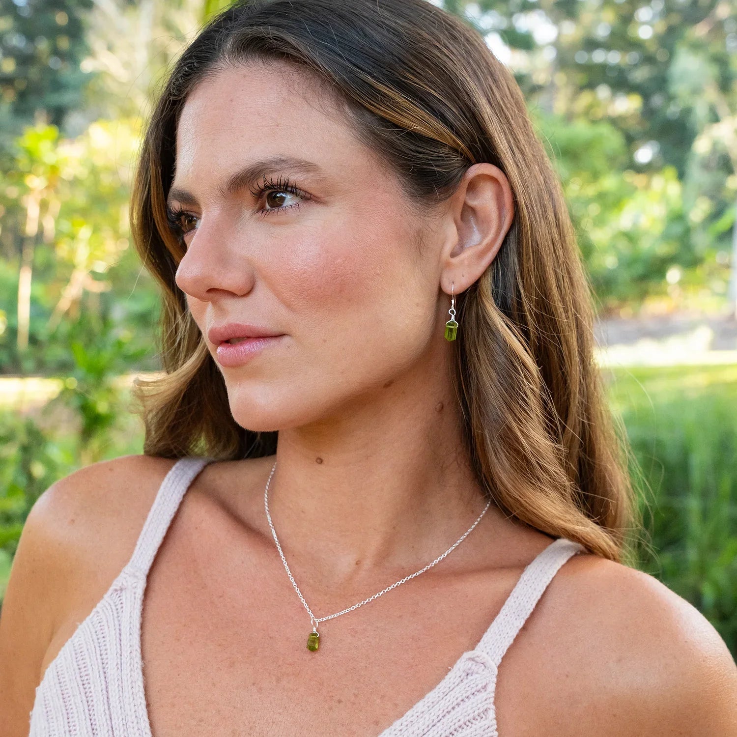 Peridot Mini Double Terminated Crystal Point Pendant Necklace