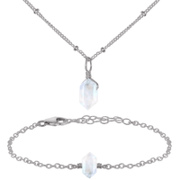 Rainbow Moonstone Double Terminated Crystal Jewellery Set