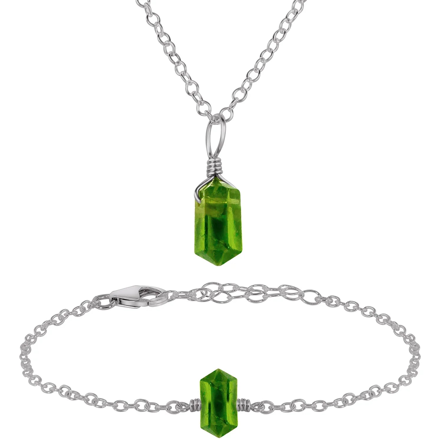Peridot Double Terminated Crystal Jewellery Set