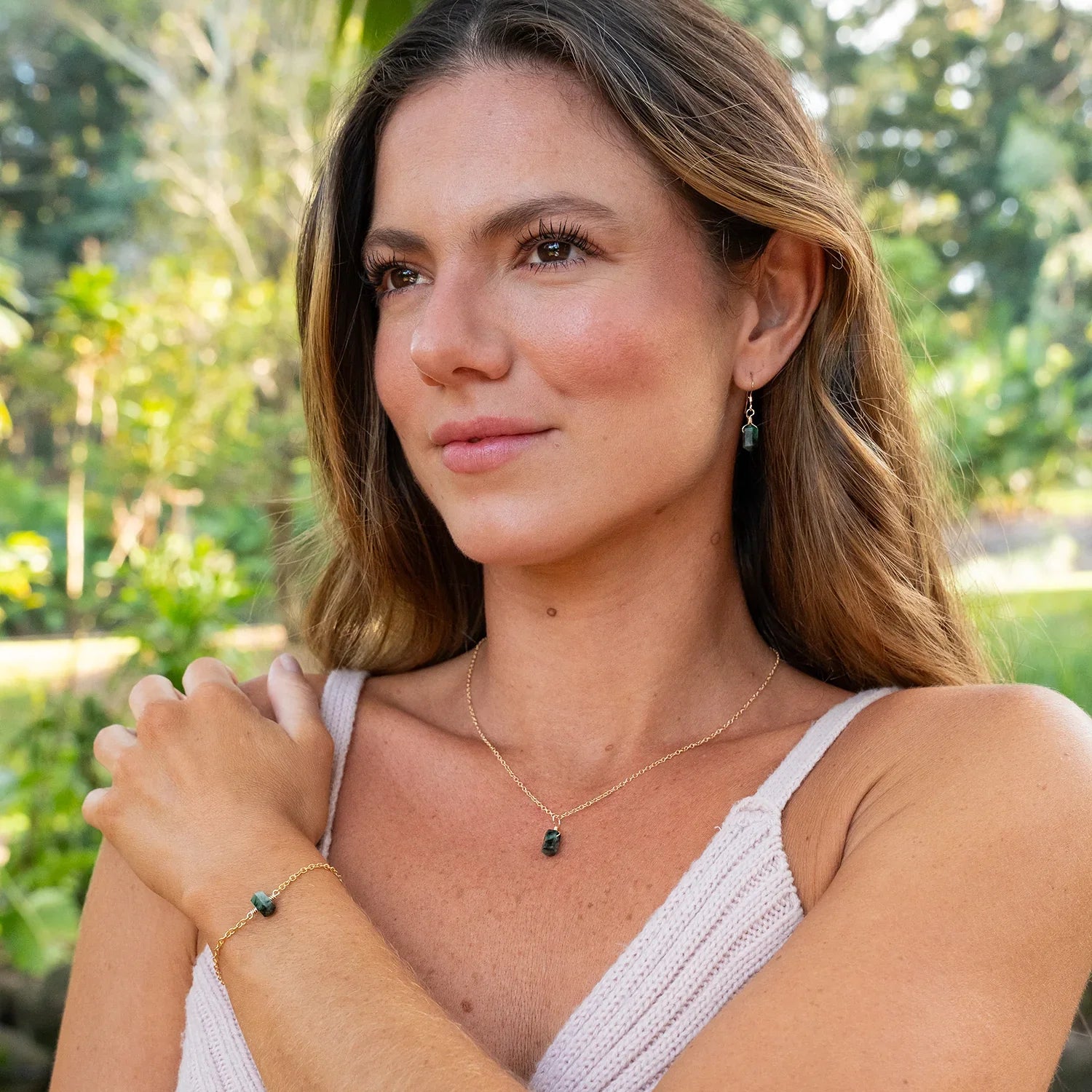 Emerald Mini Double Terminated Crystal Point Pendant Necklace