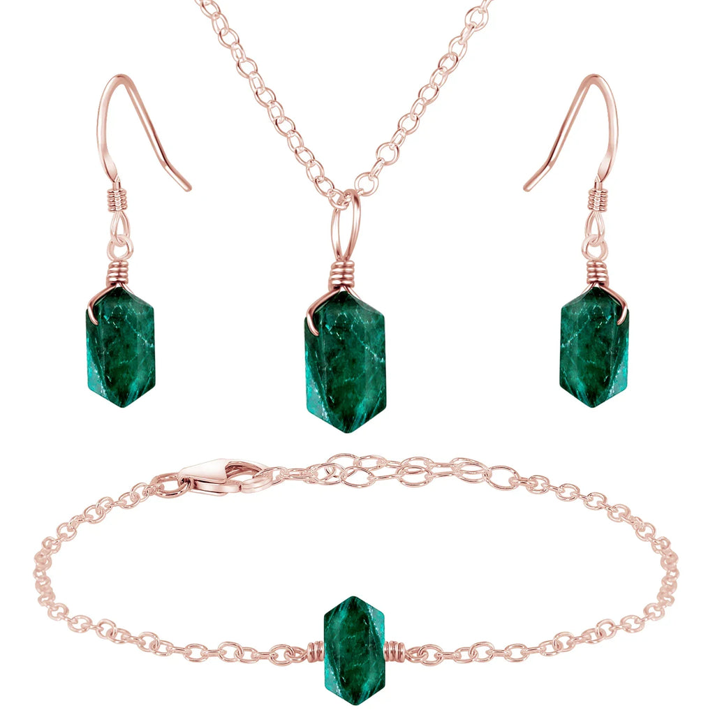 Emerald Double Terminated Crystal Jewellery Set