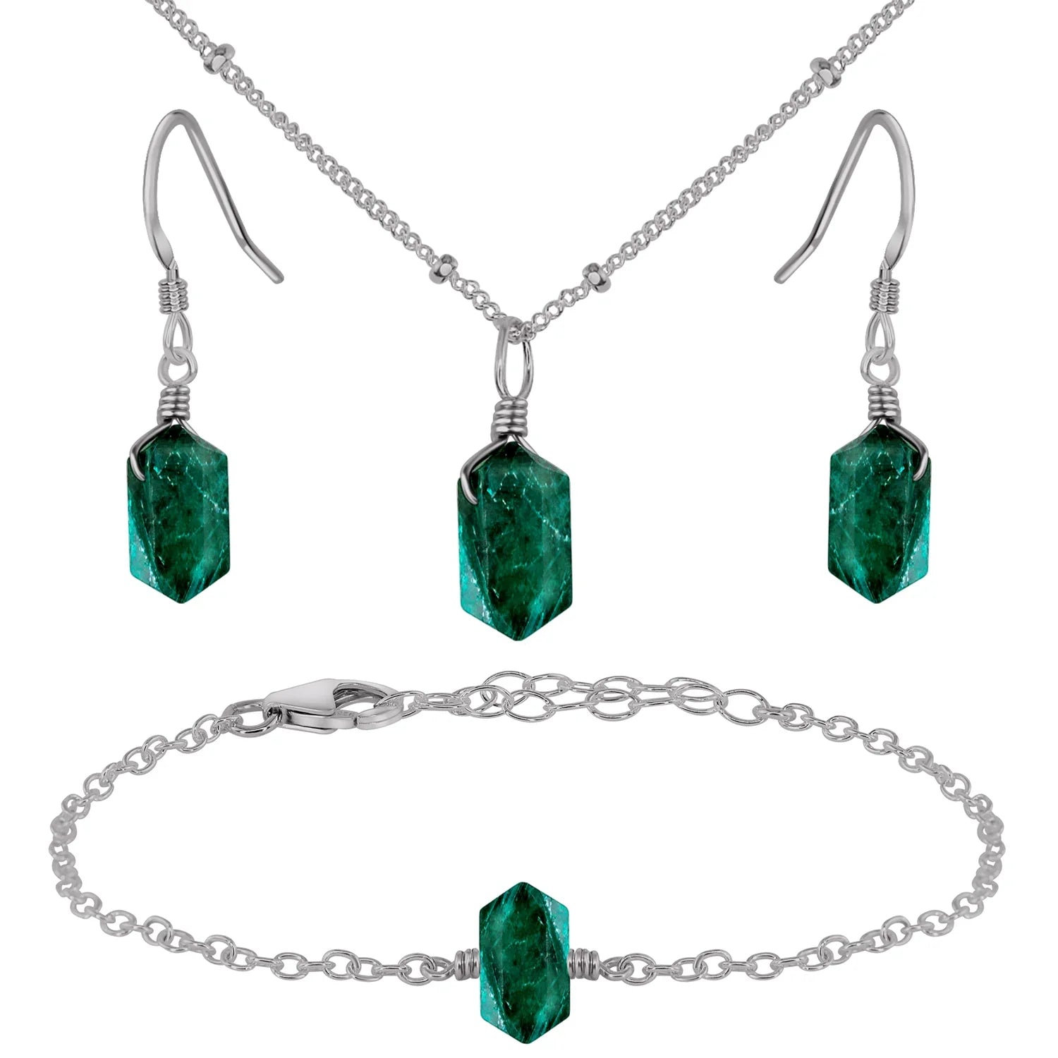 Emerald Double Terminated Crystal Jewellery Set