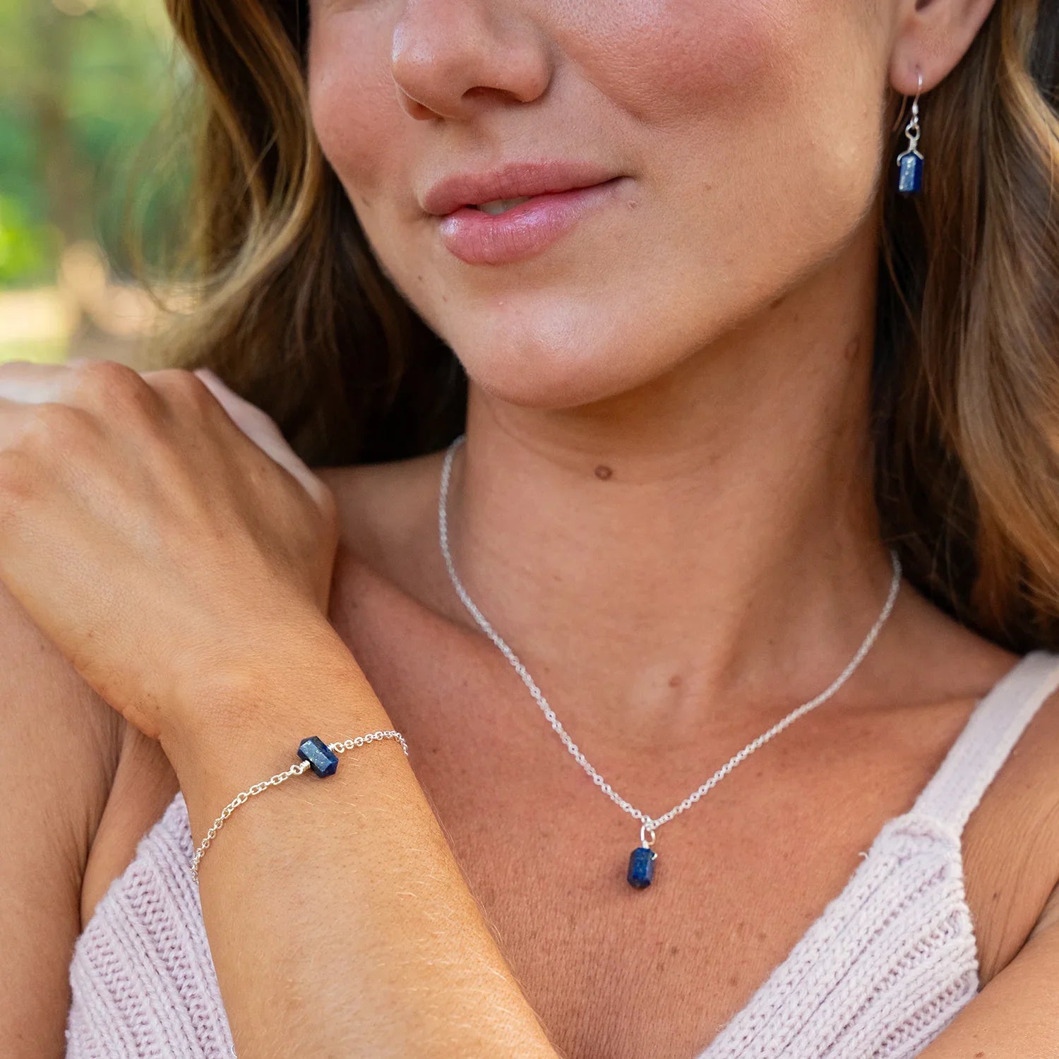 Lapis Lazuli Mini Double Terminated Crystal Point Pendant Necklace