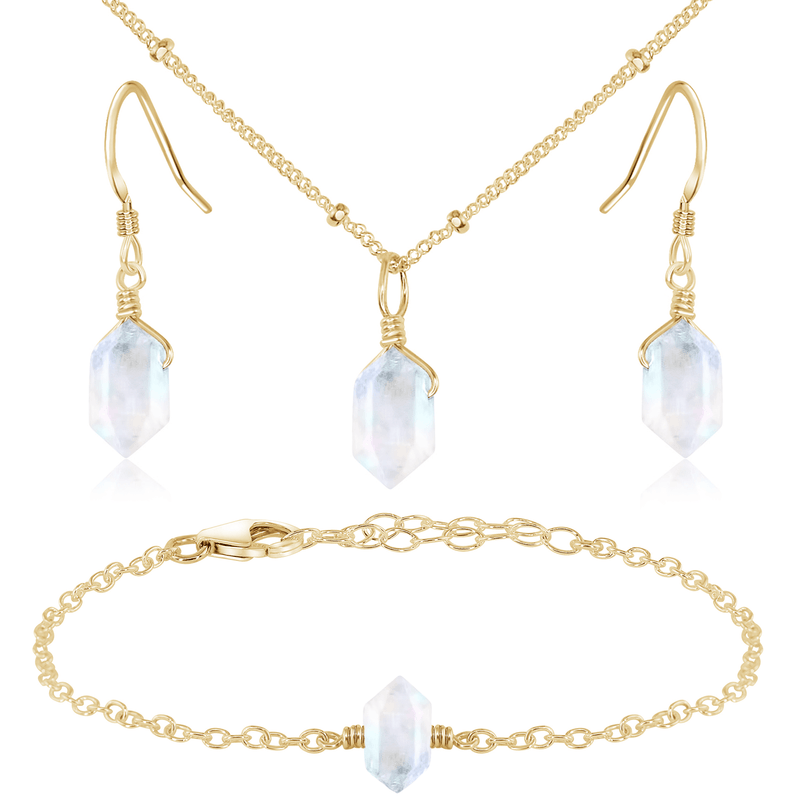 Rainbow Moonstone Double Terminated Crystal Jewellery Set