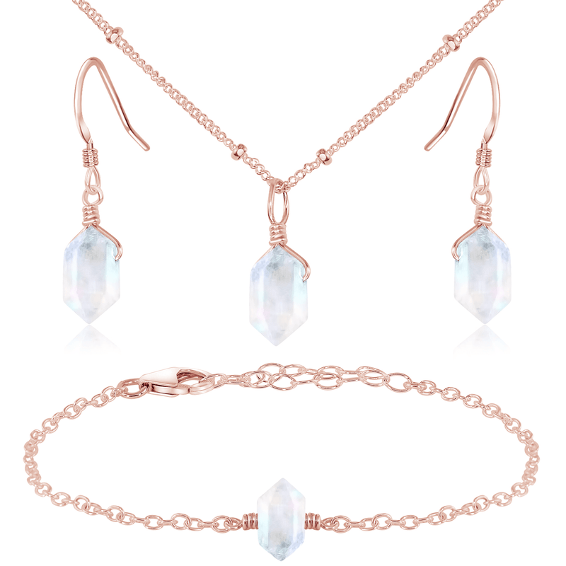 Rainbow Moonstone Double Terminated Crystal Jewellery Set