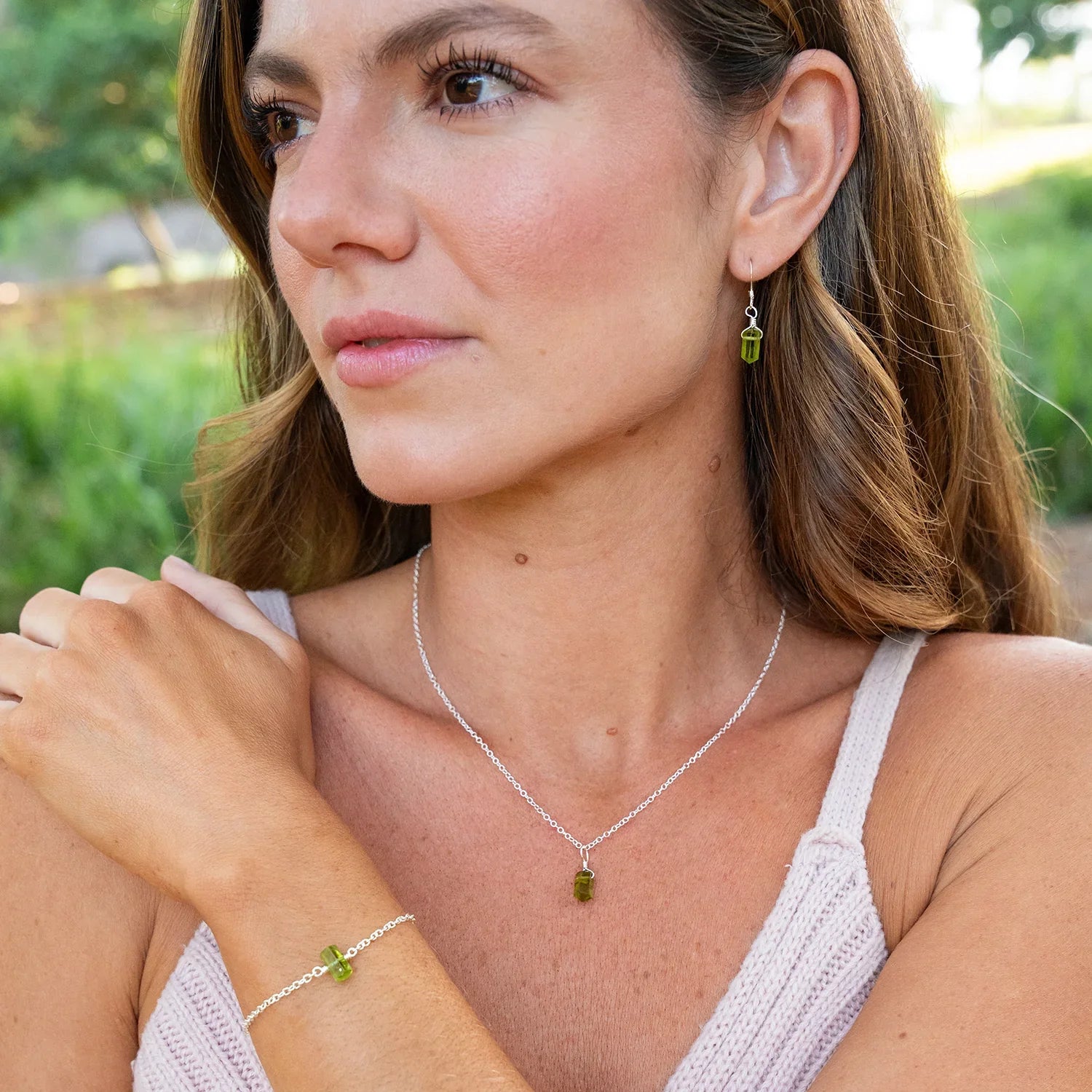 Peridot Mini Double Terminated Crystal Point Pendant Necklace