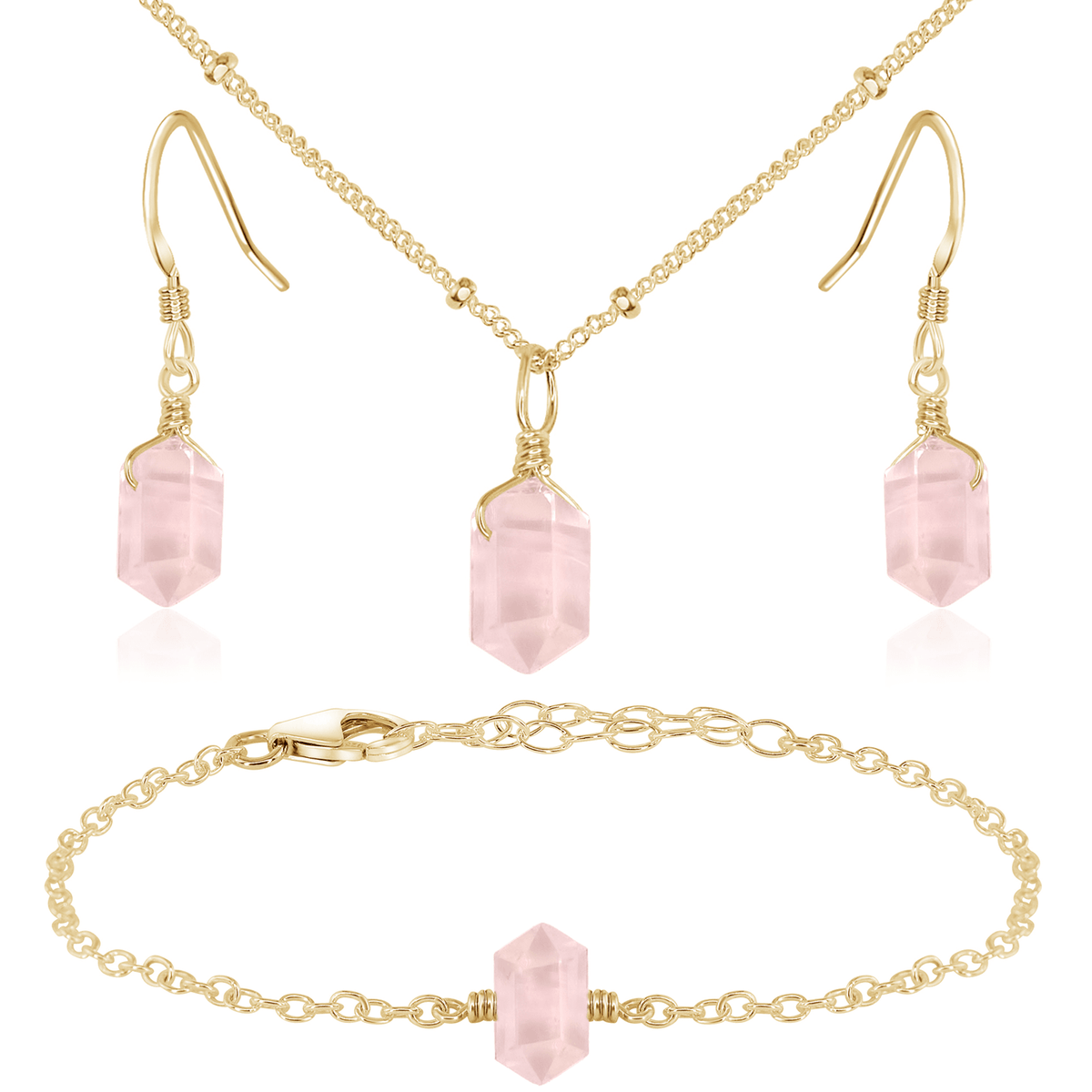 Rose Quartz Double Terminated Crystal Jewellery Set