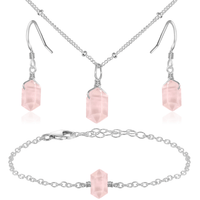 Rose Quartz Double Terminated Crystal Jewellery Set