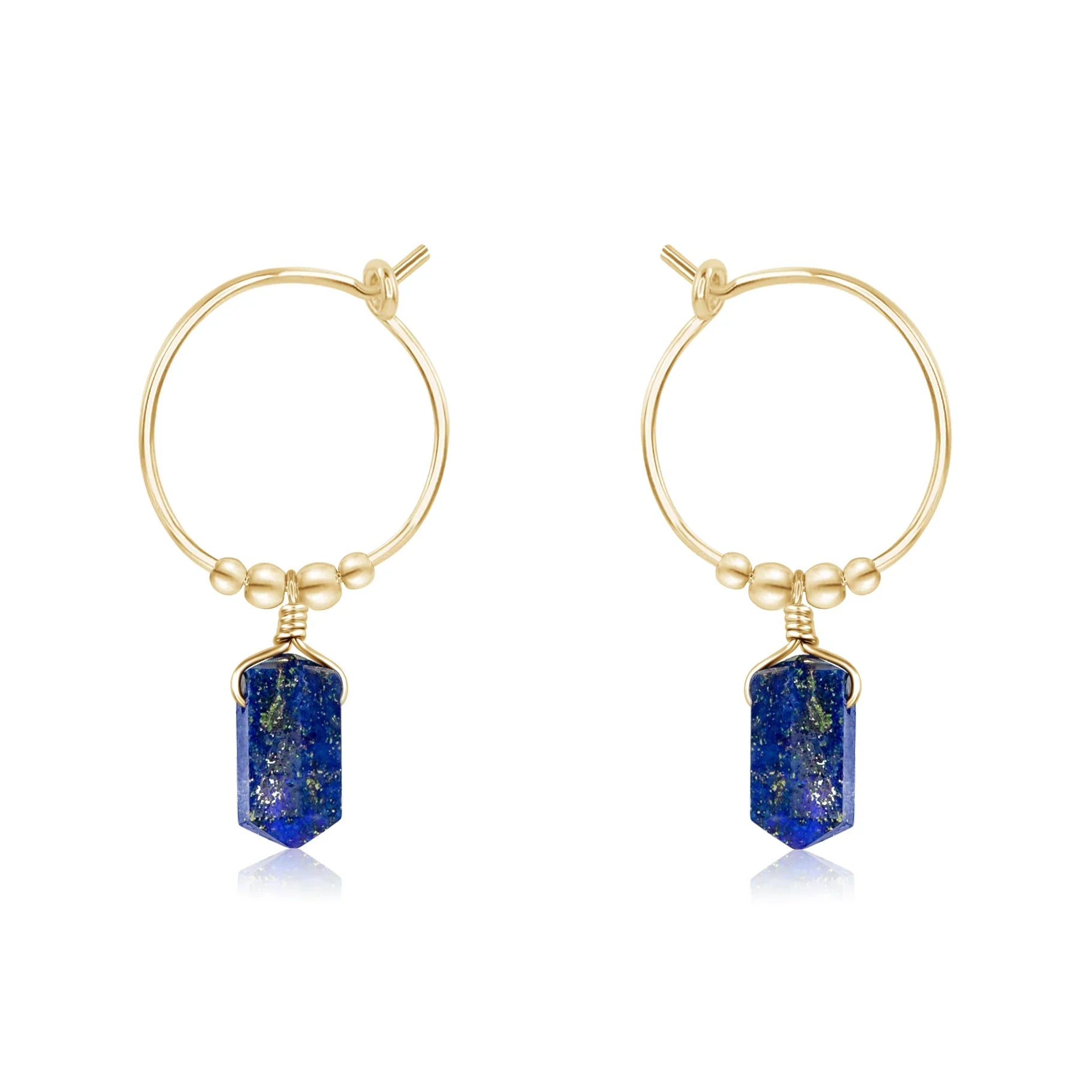 Double Terminated Lapis Lazuli Mini Crystal Point Dangle Hoop Earrings