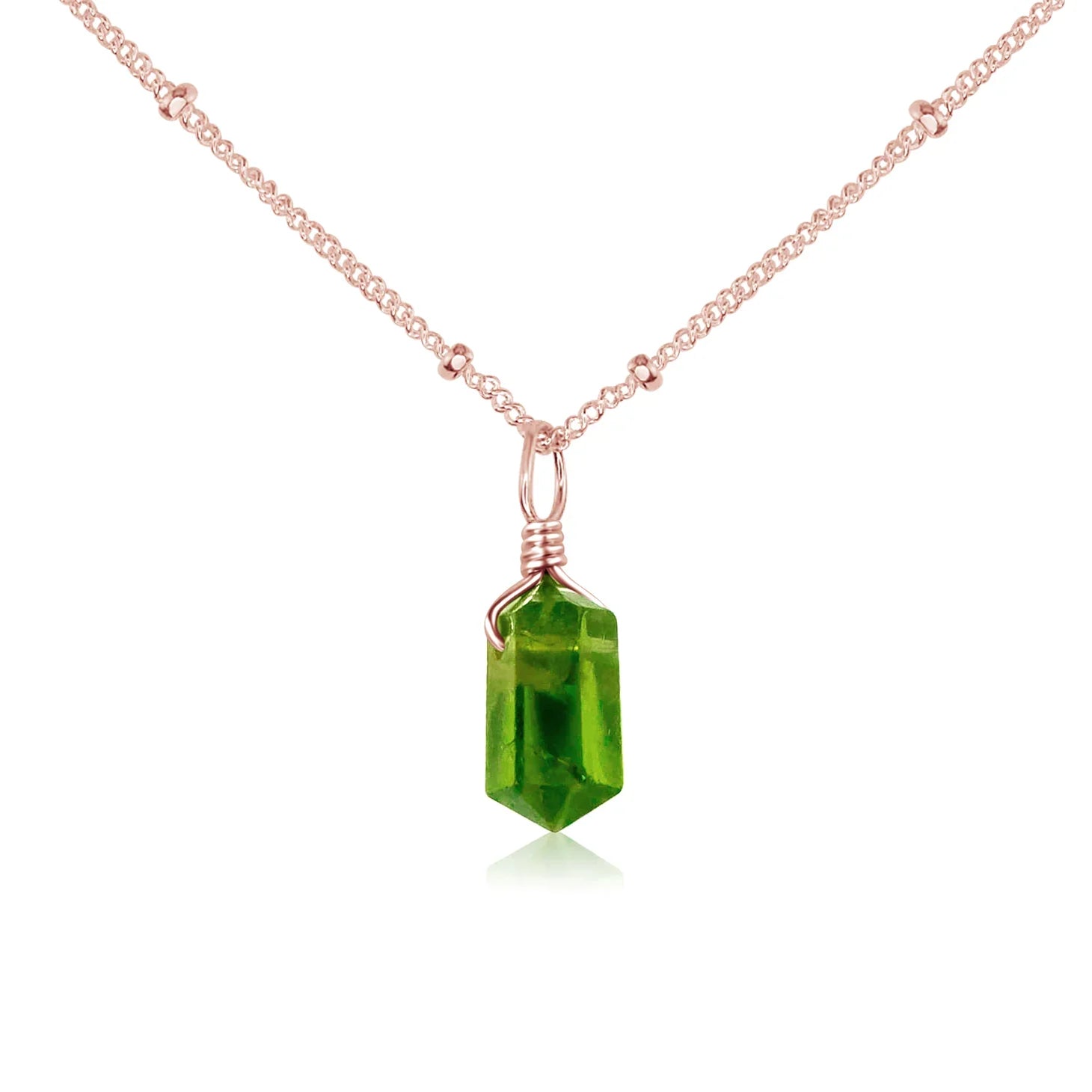 Peridot Mini Double Terminated Crystal Point Pendant Necklace