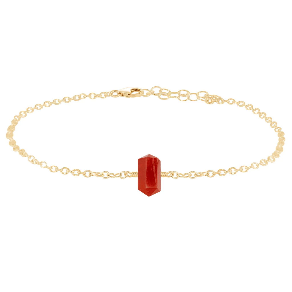 Carnelian Double Terminated Crystal Point Anklet - Carnelian Double Terminated Crystal Point Anklet - 14k Gold Fill - Luna Tide Handmade Crystal Jewellery