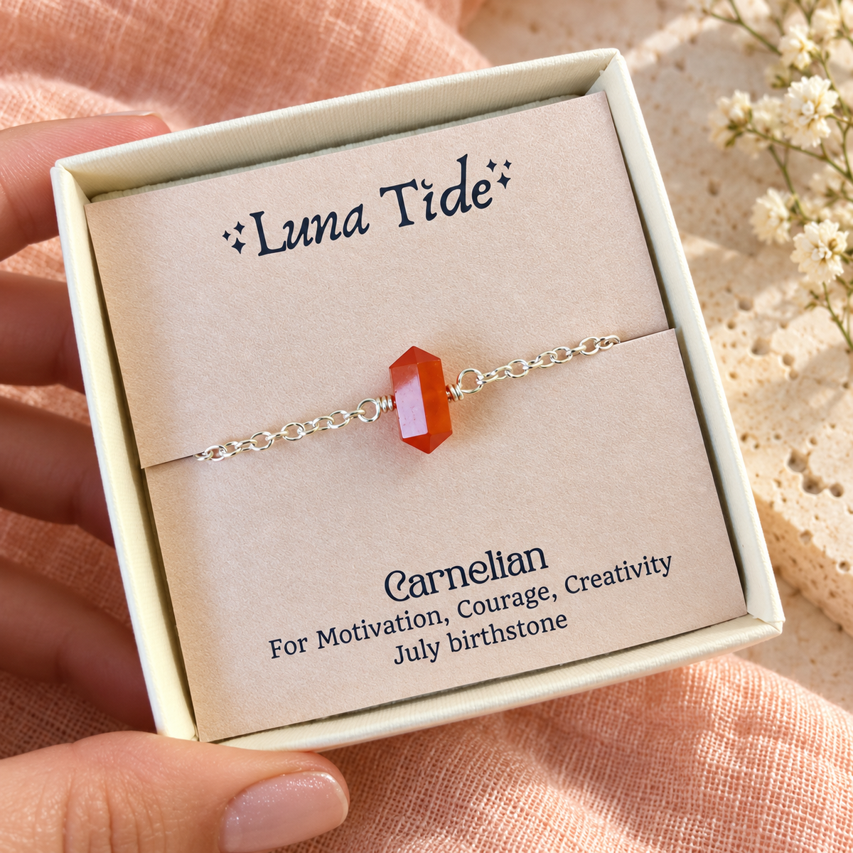 Carnelian Double Terminated Mini Crystal Point Bracelet