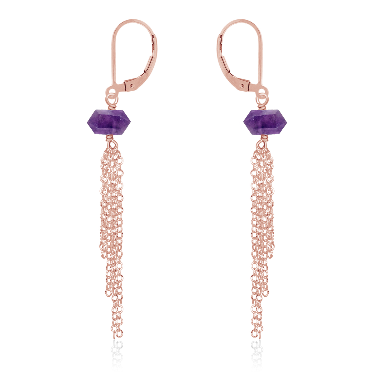 Amethyst Double Terminated Crystal Point Tassel Earrings - Amethyst Double Terminated Crystal Point Tassel Earrings - 14k Rose Gold Fill - Luna Tide Handmade Crystal Jewellery