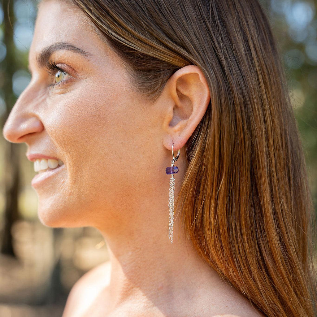 Custom Double Terminated Crystal Point Tassel Earrings - Custom Double Terminated Crystal Point Tassel Earrings - Sterling Silver / Amethyst for February - Luna Tide Handmade Crystal Jewellery