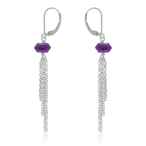 Amethyst Double Terminated Crystal Point Tassel Earrings - Amethyst Double Terminated Crystal Point Tassel Earrings - Sterling Silver - Luna Tide Handmade Crystal Jewellery