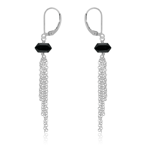 Black Tourmaline Double Terminated Crystal Point Tassel Earrings - Black Tourmaline Double Terminated Crystal Point Tassel Earrings - Sterling Silver - Luna Tide Handmade Crystal Jewellery