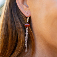 Carnelian Double Terminated Crystal Point Tassel Earrings