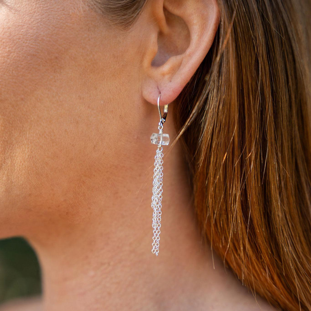 Crystal Quartz Double Terminated Crystal Point Tassel Earrings - Crystal Quartz Double Terminated Crystal Point Tassel Earrings - Sterling Silver - Luna Tide Handmade Crystal Jewellery