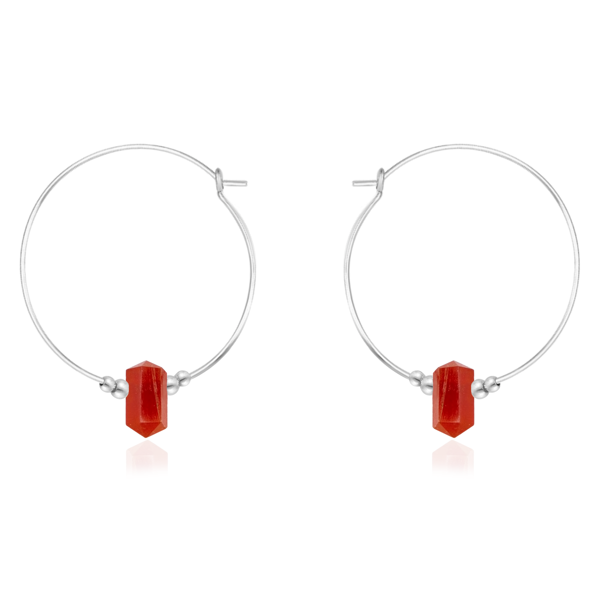 Large Hoop Carnelian Double Terminated Crystal Point Earrings