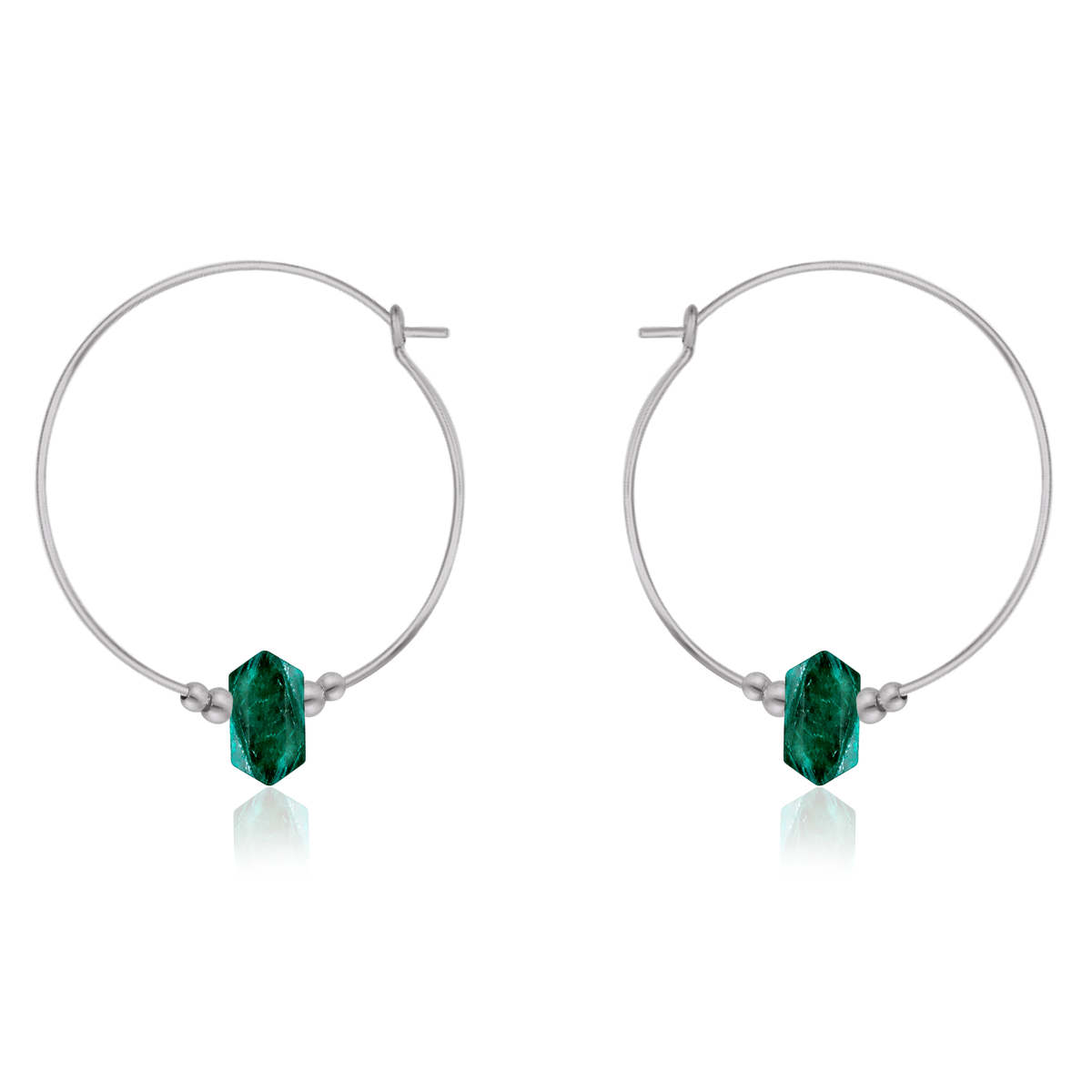 Large Hoop Emerald Double Terminated Crystal Point Earrings