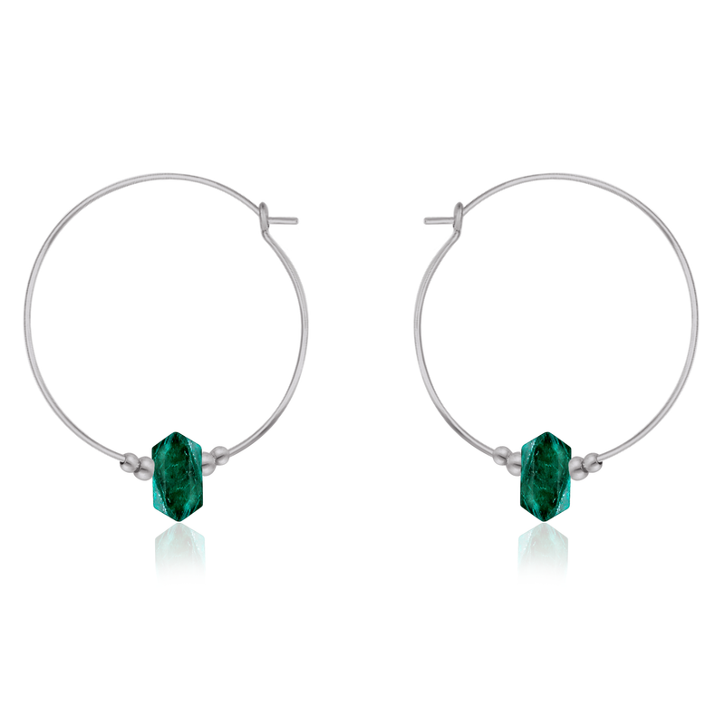 Large Hoop Emerald Double Terminated Crystal Point Earrings