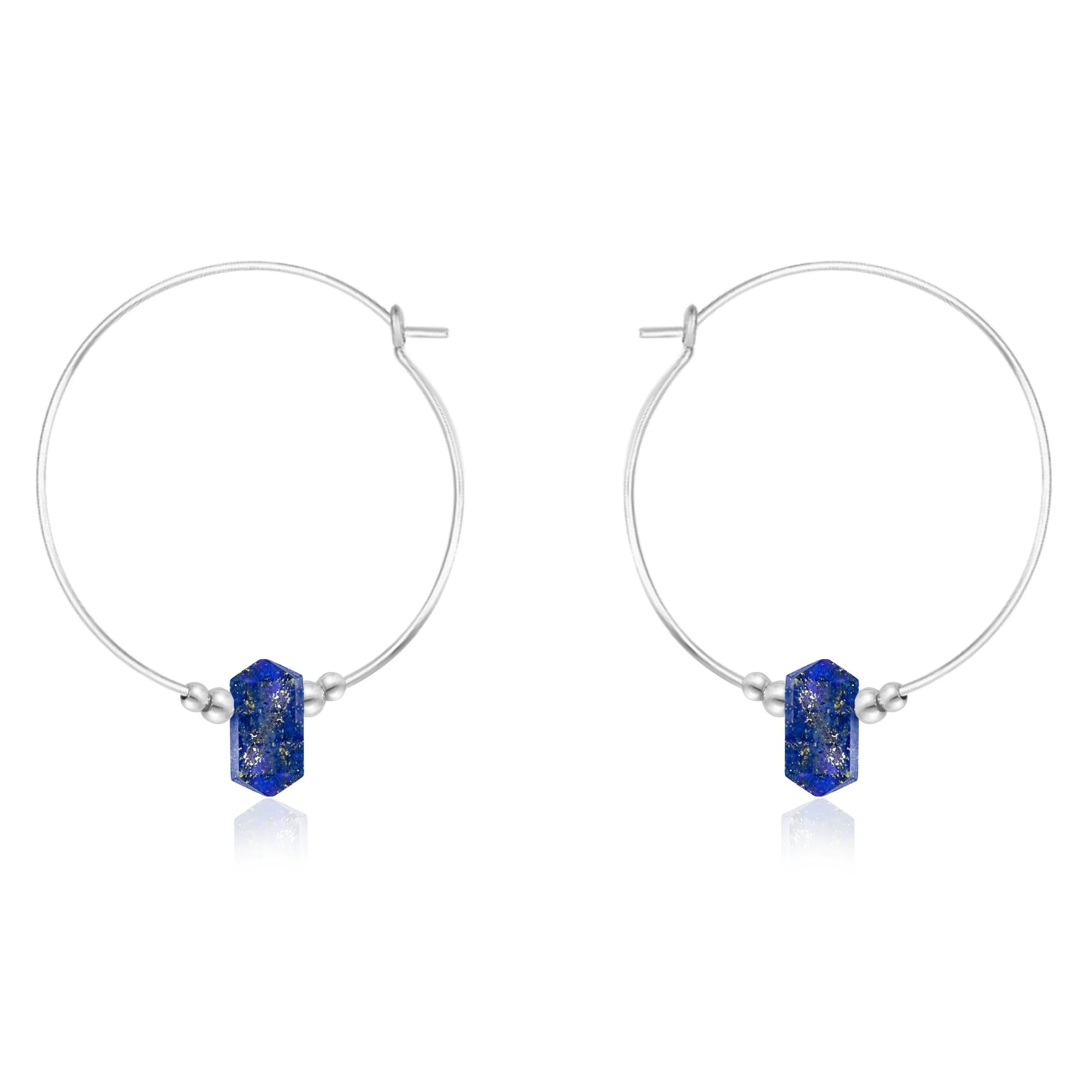 Large Hoop Lapis Lazuli Double Terminated Crystal Point Earrings