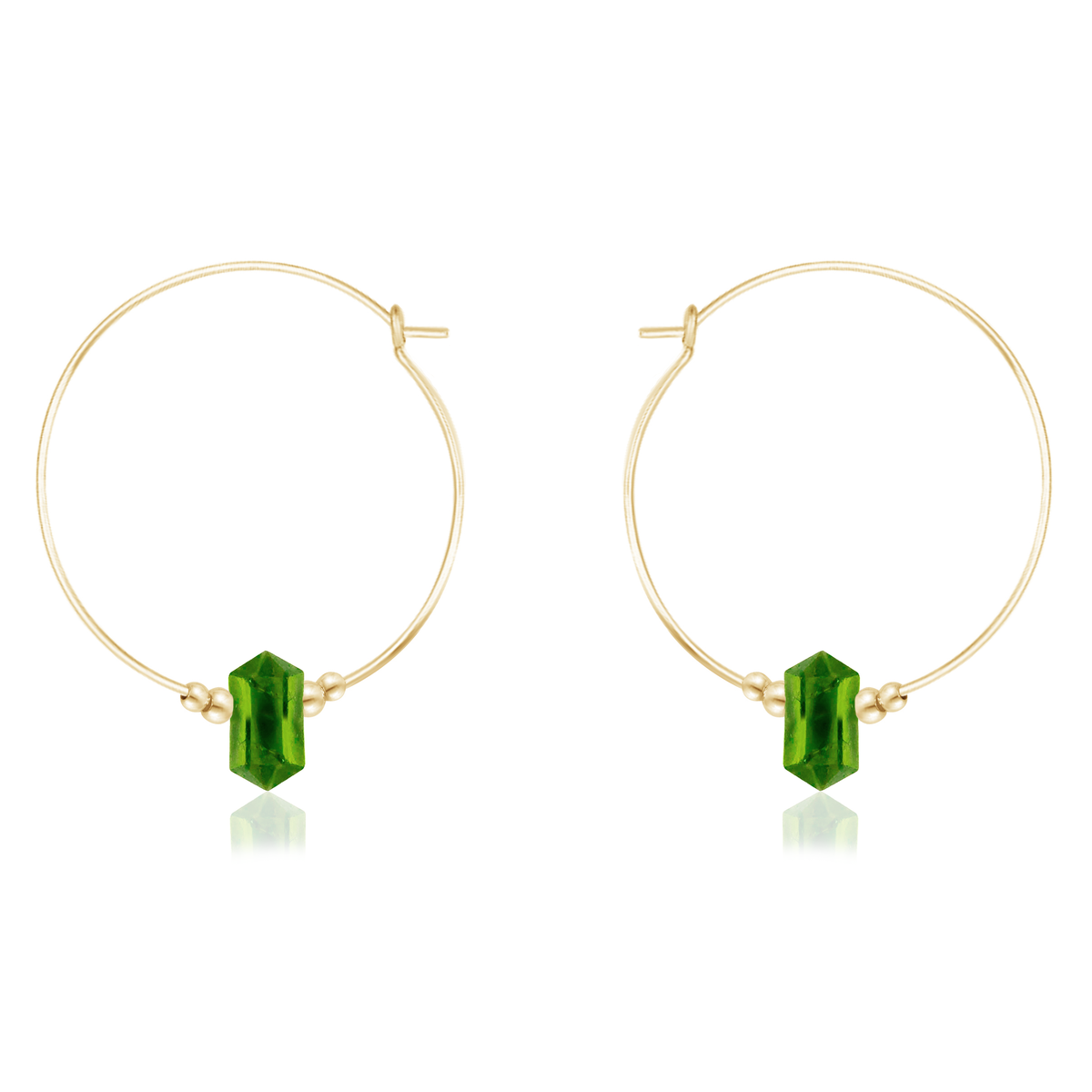 Large Hoop Peridot Double Terminated Crystal Point Earrings