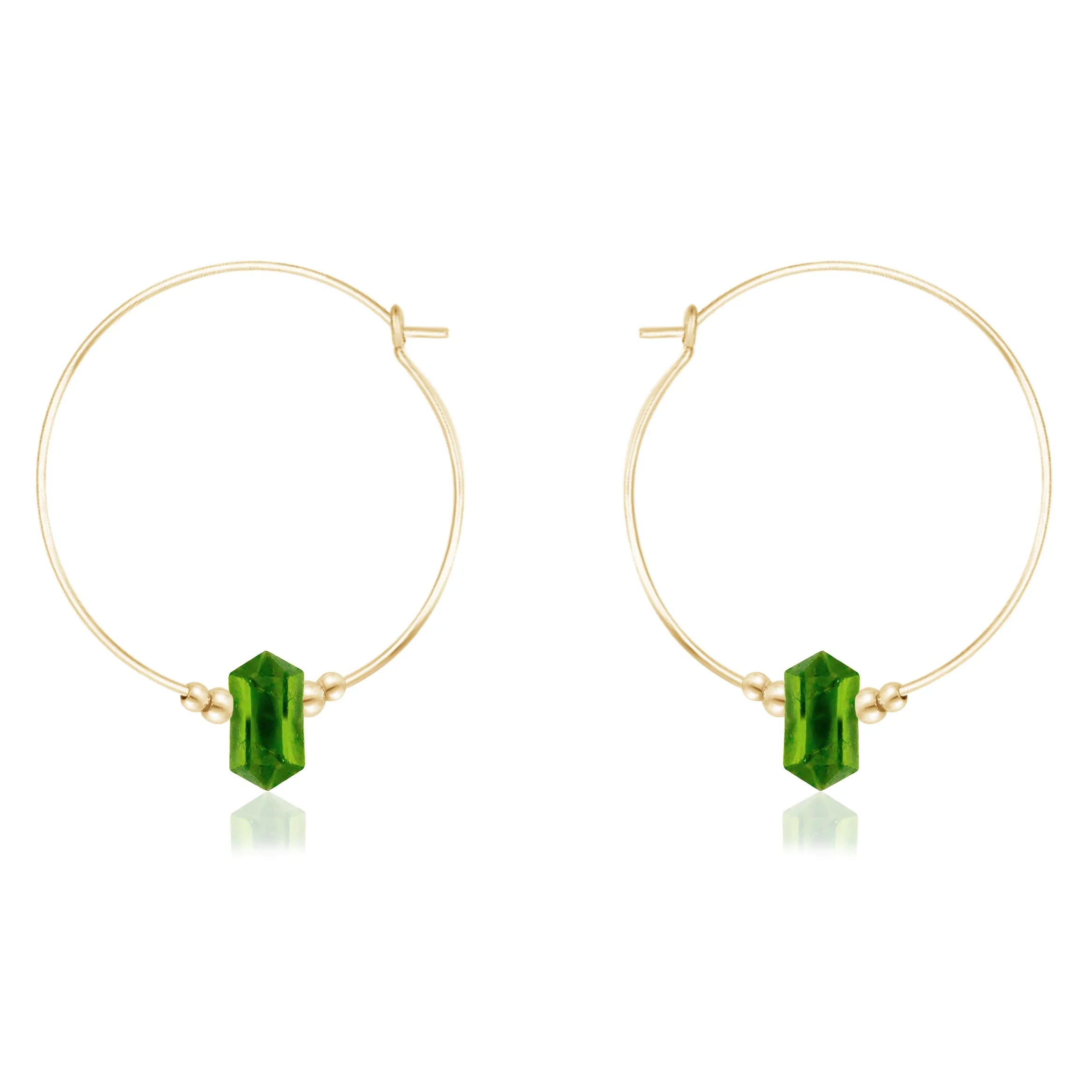 Large Hoop Peridot Double Terminated Crystal Point Earrings