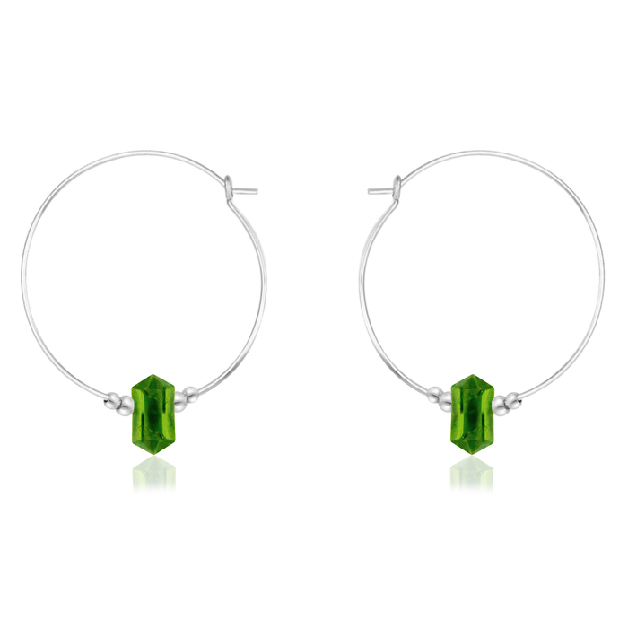 Large Hoop Peridot Double Terminated Crystal Point Earrings