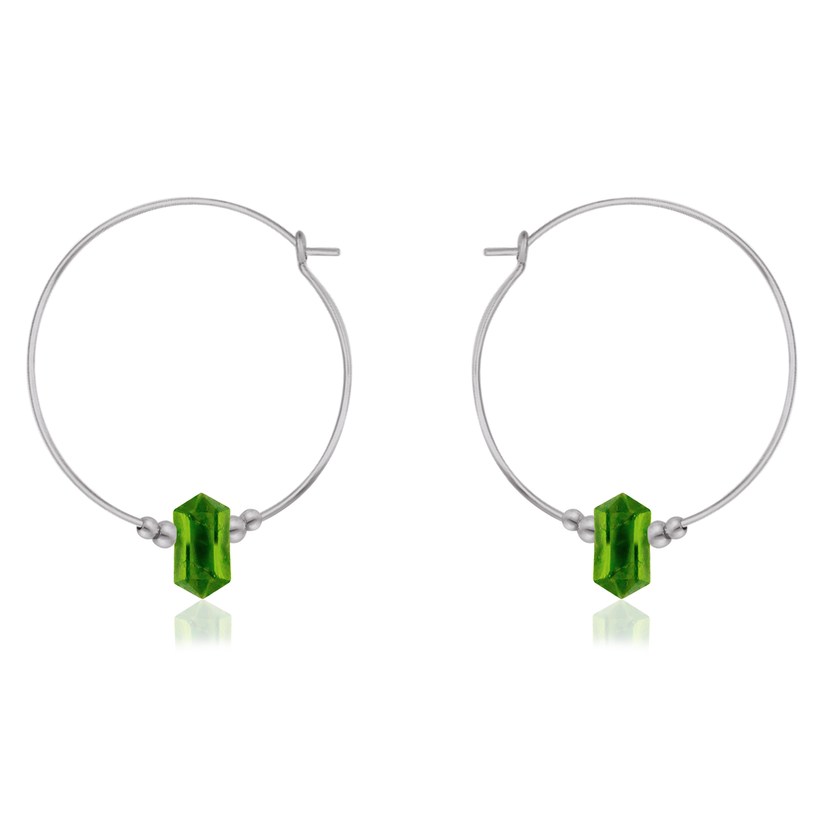 Large Hoop Peridot Double Terminated Crystal Point Earrings