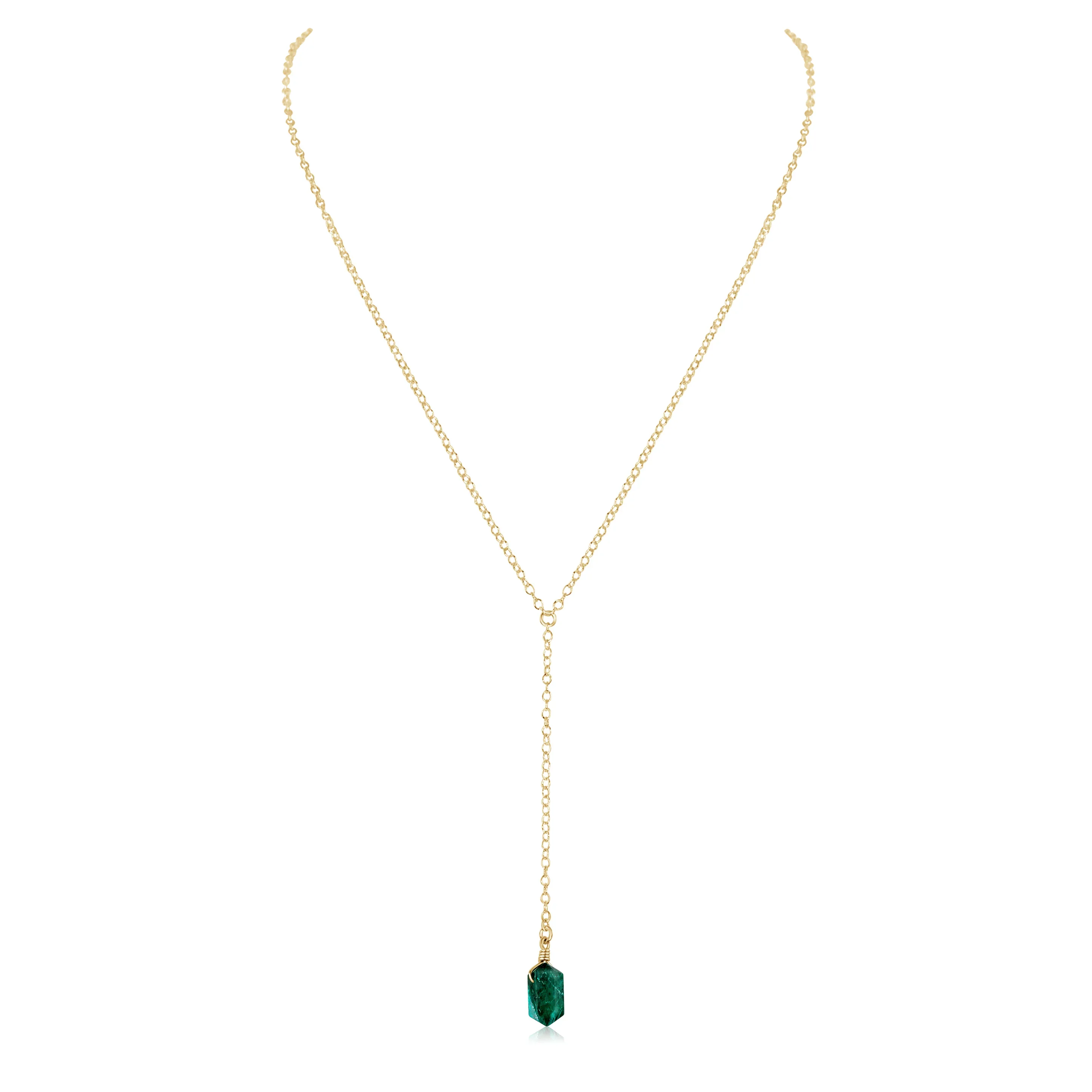 Emerald Double Terminated Mini Crystal Point Lariat Necklace